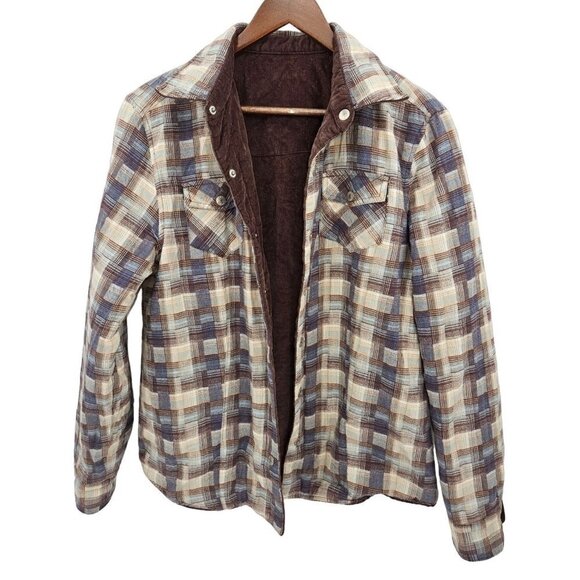 Guide Series Shirt Jacket Shacket REVERSIBLE Womens Sz M Brown Plaid Flannel - Picture 4 of 13